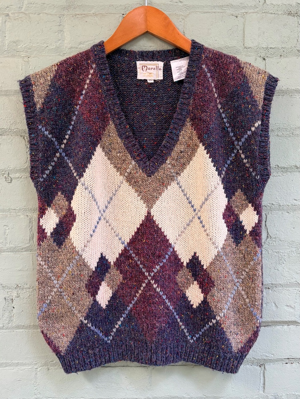 Vintage Argyle V-Neck Sweater Vest in Purple & Cream